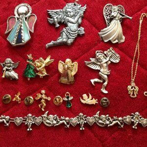 Lot of 14 Piece Vintage Angel Jewelry For the Collector